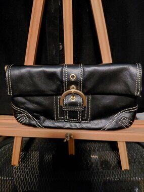 Aqua Madonna Black Leather Clutch